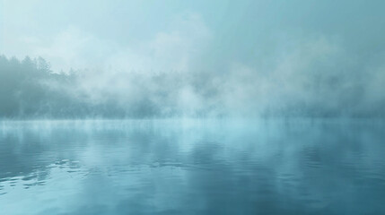 Fototapeta premium Softly diffusing smoke in a tranquil blue, gently enveloping the entire frame, suggesting the calm of an early morning fog over a lake.