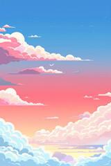 Sky flat design front view sunrise clouds cartoon drawing Triadic Color Scheme