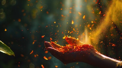 Osoba trzymająca rękę z kolorowym pyłem