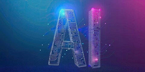 Vector logo with the letters AI made of digital circuit patterns, in a futuristic and high-tech style. The background is a dark blue