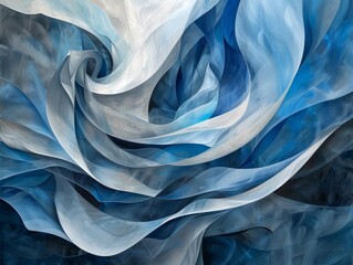 An ethereal dreamscape of swirling blue and white hues. The soft, feathery strokes of paint create a sense of movement and depth, drawing the viewer into the heart of the storm.
