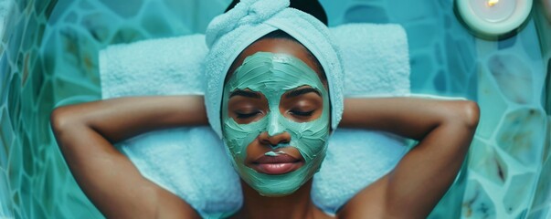 Woman's self-care ritual with a facemask, tranquil and contemplative, detailed skin texture