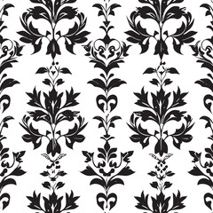 Geometric floral set of seamless patterns. White and black vector backgrounds. Damask graphic ornament

