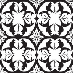 Geometric floral set of seamless patterns. White and black vector backgrounds. Damask graphic ornament

