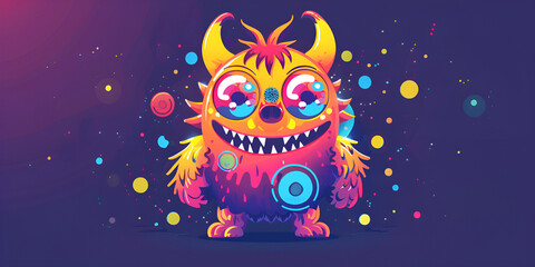 monster with glowing colorful monster halloween cartoon character.
