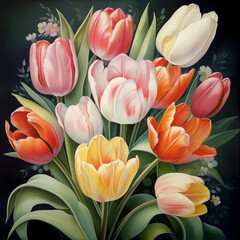 there is a painting of a bunch of flowers in a vase