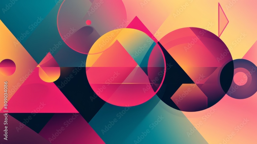 Leinwandbilder abstract colorful geometric background with circles and triangles
