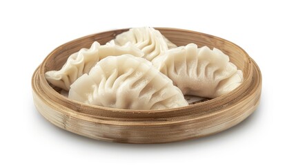 Classic Steamed Dumplings, Portrait of traditional Chinese steamed dumplings isolated on a white background, showcasing their delicate pleats and translucent wrappers