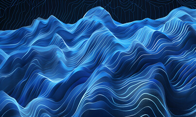 3d rendering of abstract wavy surface on black background with waves.