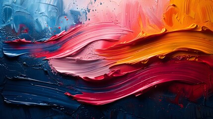 Abstract background with colorful paint strokes on canvas, oil painting, brush stroke, red and blue color palette, detailed texture, vibrant colors, dark background, artistic composition, closeup shot - Powered by Adobe