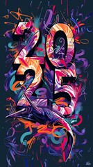 Obraz premium A vibrant, abstract graffiti-style artwork with the numbers 2015 featured prominently