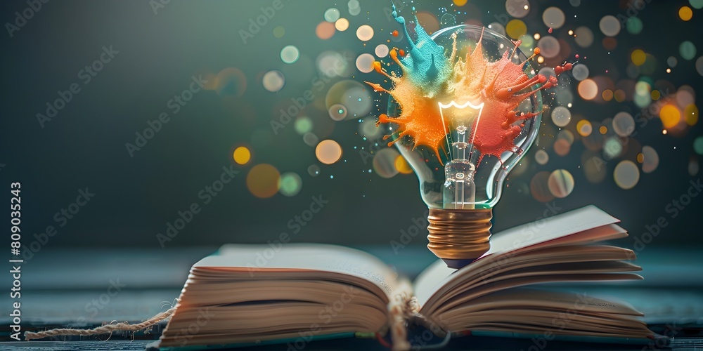 Poster open book lighting idea sparks creativity and innovation in an educational guide for developing abil