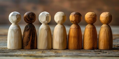 Diverse Wooden Figures Representing a Collaborative Team Strategizing for Potential Development and Growth