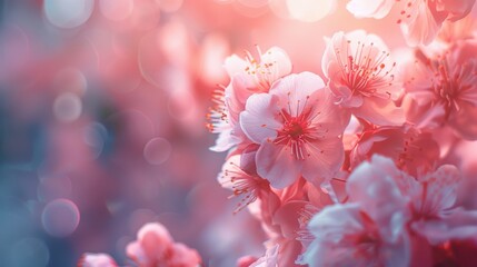 Soft Pink Cherry Blossoms in Dreamy Light background