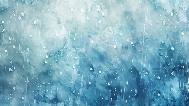 watercolor blue background raindrops on a window for rainy weather, aqua drops texture of rain water. Romantic rain weather texture
