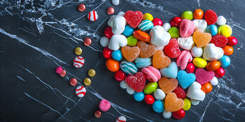 Colorful heart-shaped candies for valentine's day. 

