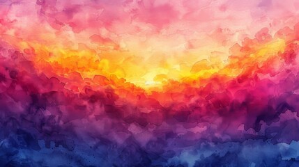 Naklejka premium Sunset sky painted in an abstract watercolor background with shades of orange and purple.