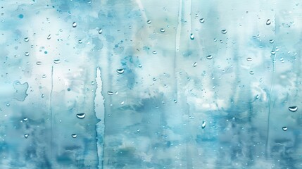 watercolor blue background raindrops on a window for rainy weather, aqua drops texture of rain water. Romantic rain weather texture