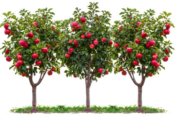 Apple trees laden with ripe red apples isolated on transparent background png