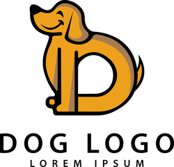 Web Dog with paws in circle logo template. Pet in round shape vector design. Animal illustration