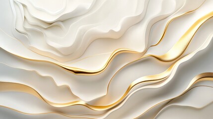 Golden and white smooth liquid waves abstract background. Generative AI