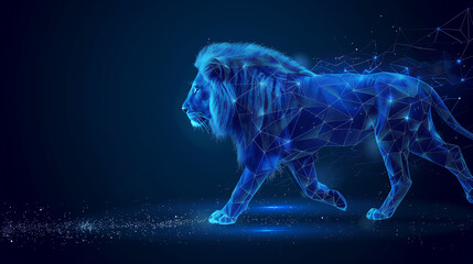 Abstract Polygon Lion: Tech Blue Background Art