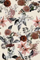 Flowers pattern, floral illustration. Fabric design
