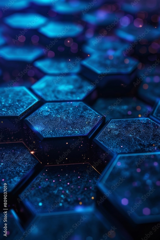 Poster navy blue hexagonal pattern background with circular center space, for graphic design or web project