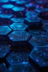 Navy blue hexagonal pattern background with circular center space,   for graphic design or web projects.