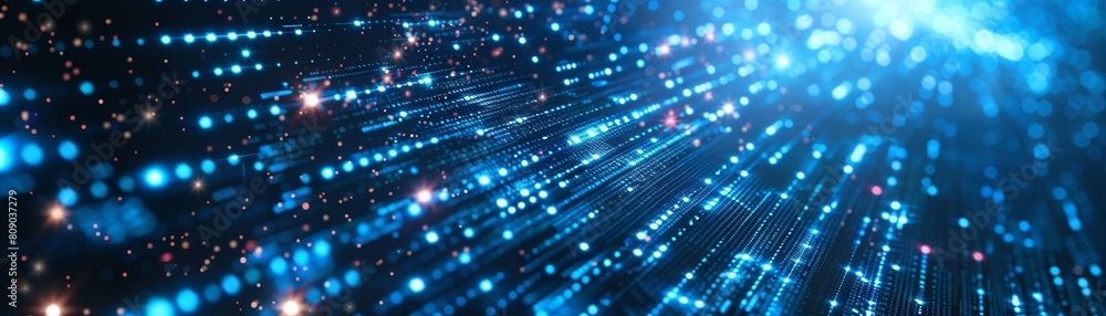 Poster the concept of particles in a digital network and data connections in cyberspace.