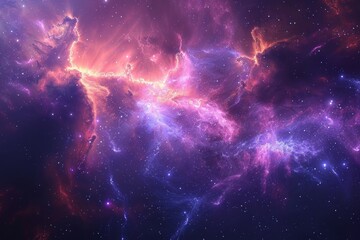 Starry backdrop showcasing pink and violet nebula.