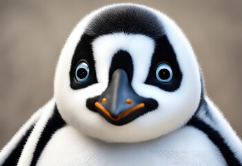Fototapeta premium Penguin big cute eyes soft fur completely visible