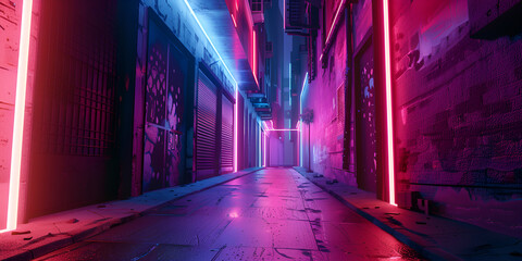 3D abstract background with neon lights neon tunnel .space construction 3d illustration.