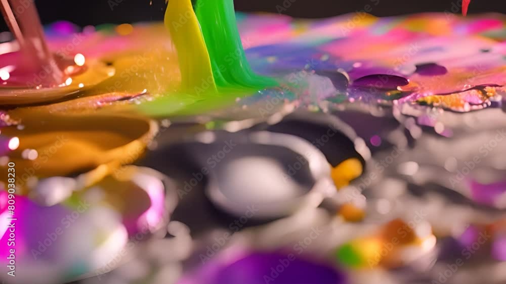 Poster close up of colorful paint on table generative ai