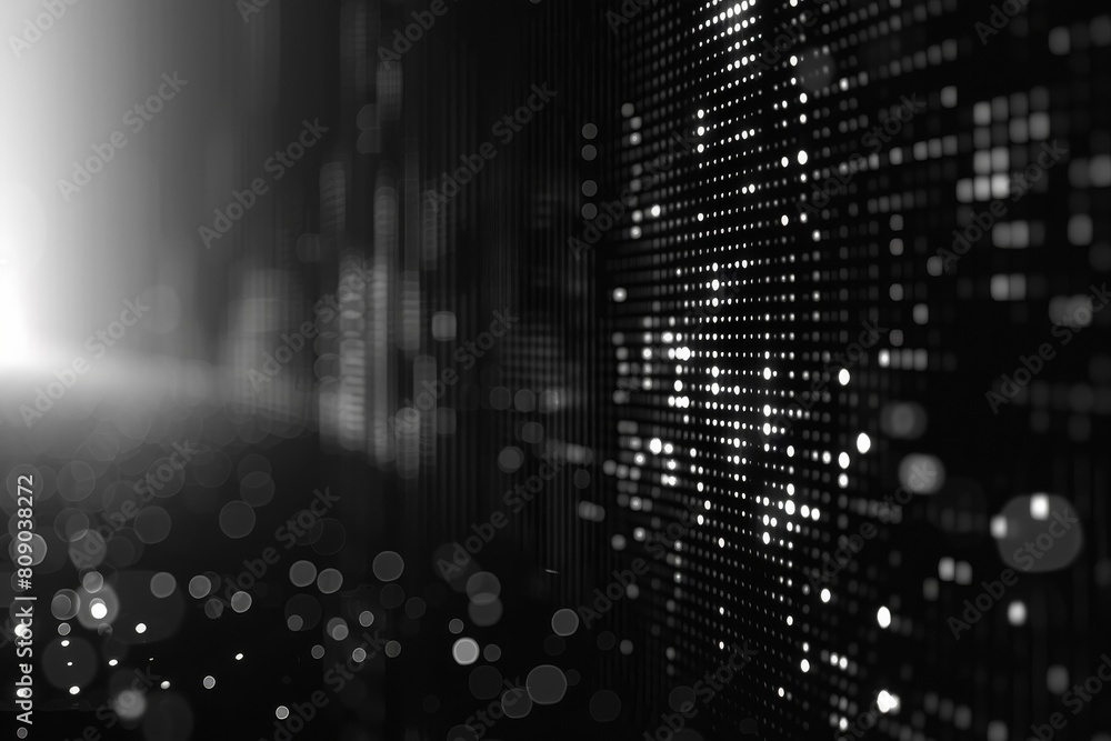 Poster futuristic digital technology concept with a geometric pixelated background in grayscale tones, idea