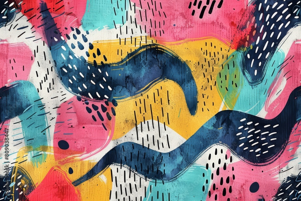 Poster create a unique background using hand-drawn textures inspired by the memphis design style.