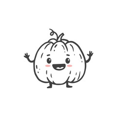 Cartoon pumpkin. Cute character vegetable isolated on white background. Doodle style. Vector