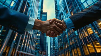 Business professionals in close-up handshake. Representing successful agreement and partnership