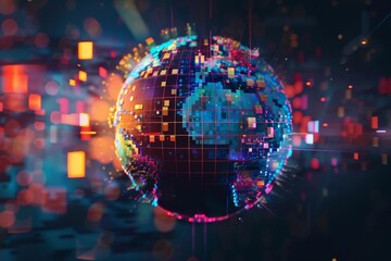 Obraz premium Futuristic Data Globe with Abstract 3D Nodes and Visualization