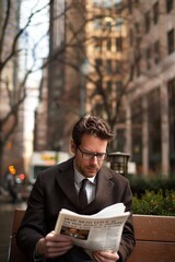 Fototapeta premium elegant businessman reading financial news information in the newspaper.