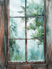 Beautifull watercolor minimalist rain window view 