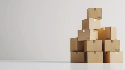 Stacked carton boxes, isolated, white background 