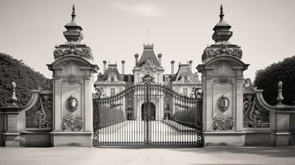 Monochromatic French Château grand château in French gardens