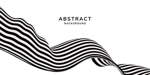 abstract background Black and white striped Wavy Lines, copy space. banner. vector.