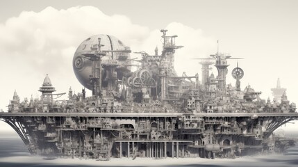 Early 19th Century Steampunk Metropolis: Airships above city