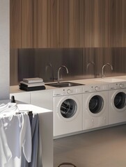 Sleek and Streamlined Laundry Room with Integrated Sinks and Countertops for Efficient Clothes Sorting and Folding