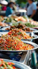 Vibrant Thai Food Festival with Colorful Papaya Salad Displays Attracting Visitors