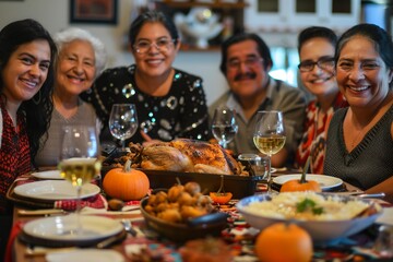 Latin family different generations enjoy thanksgiving