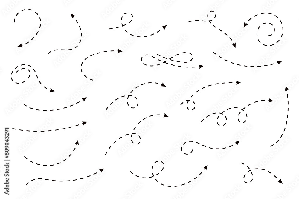 Poster curved dotted arrow. zigzag arrow stripes design with dotted lines.