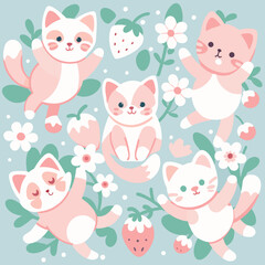 Obraz premium flower kitten,flower kitten, kitten, background, pattern, seamless, vector